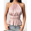 imageMakeMeChic Halter Tops for Women Going Out Tops Y2k Ruffle Cute Summer Backless TopPink