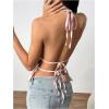 imageMakeMeChic Halter Tops for Women Going Out Tops Y2k Ruffle Cute Summer Backless TopPink