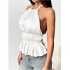 imageMakeMeChic Halter Tops for Women Going Out Tops Y2k Ruffle Cute Summer Backless TopWhite