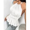 imageMakeMeChic Halter Tops for Women Going Out Tops Y2k Ruffle Cute Summer Backless TopWhite