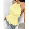 imageMakeMeChic Halter Tops for Women Going Out Tops Y2k Ruffle Cute Summer Backless TopYellow