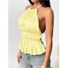 imageMakeMeChic Halter Tops for Women Going Out Tops Y2k Ruffle Cute Summer Backless TopYellow