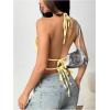 imageMakeMeChic Halter Tops for Women Going Out Tops Y2k Ruffle Cute Summer Backless TopYellow