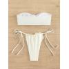 imageMakeMeChic Womens 2 Piece Bandeau Swimsuit 3D Floral Tie Side High Cut Bikini Set Bathing SuitBeige