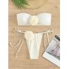 imageMakeMeChic Womens 2 Piece Bandeau Swimsuit 3D Floral Tie Side High Cut Bikini Set Bathing SuitBeige