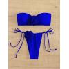 imageMakeMeChic Womens 2 Piece Bandeau Swimsuit 3D Floral Tie Side High Cut Bikini Set Bathing SuitRoyal Blue