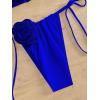 imageMakeMeChic Womens 2 Piece Bandeau Swimsuit 3D Floral Tie Side High Cut Bikini Set Bathing SuitRoyal Blue