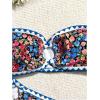 imageMakeMeChic Womens 2 Piece Bandeau Swimsuit Boho Ring Strapless High Cut Bikini Sets Bathing SuitMulti Blue Black