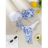 imageMakeMeChic Womens 2 Piece Bandeau Swimsuit Boho Ring Strapless High Cut Bikini Sets Bathing SuitMulti Blue Floral