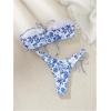 imageMakeMeChic Womens 2 Piece Bandeau Swimsuit Boho Ring Strapless High Cut Bikini Sets Bathing SuitMulti Blue Floral