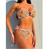 imageMakeMeChic Womens 2 Piece Bandeau Swimsuit Boho Ring Strapless High Cut Bikini Sets Bathing SuitMulti Yellow Pink