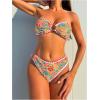 imageMakeMeChic Womens 2 Piece Bandeau Swimsuit Boho Ring Strapless High Cut Bikini Sets Bathing SuitMulti Yellow Pink