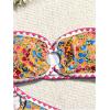 imageMakeMeChic Womens 2 Piece Bandeau Swimsuit Boho Ring Strapless High Cut Bikini Sets Bathing SuitMulti Yellow Pink