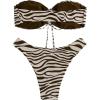 imageMakeMeChic Womens 2 Piece Bandeau Swimsuit Floral Cut Out Bikini Set Strapless Bathing SuitsApricot