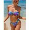 imageMakeMeChic Womens 2 Piece Bandeau Swimsuit Floral Cut Out Bikini Set Strapless Bathing SuitsMulti Blue