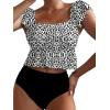 imageMakeMeChic Womens 2 Piece Bathing Suits Striped Ruffle Trim High Waisted Bikini SwimsuitBlack