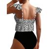 imageMakeMeChic Womens 2 Piece Bathing Suits Striped Ruffle Trim High Waisted Bikini SwimsuitBlack
