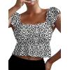 imageMakeMeChic Womens 2 Piece Bathing Suits Striped Ruffle Trim High Waisted Bikini SwimsuitBlack