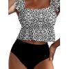 imageMakeMeChic Womens 2 Piece Bathing Suits Striped Ruffle Trim High Waisted Bikini SwimsuitBlack