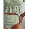 imageMakeMeChic Womens 2 Piece Bathing Suits Striped Ruffle Trim High Waisted Bikini SwimsuitGreen