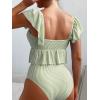 imageMakeMeChic Womens 2 Piece Bathing Suits Striped Ruffle Trim High Waisted Bikini SwimsuitGreen