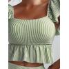 imageMakeMeChic Womens 2 Piece Bathing Suits Striped Ruffle Trim High Waisted Bikini SwimsuitGreen