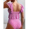 imageMakeMeChic Womens 2 Piece Bathing Suits Striped Ruffle Trim High Waisted Bikini SwimsuitHot Pink