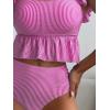 imageMakeMeChic Womens 2 Piece Bathing Suits Striped Ruffle Trim High Waisted Bikini SwimsuitHot Pink