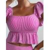 imageMakeMeChic Womens 2 Piece Bathing Suits Striped Ruffle Trim High Waisted Bikini SwimsuitHot Pink
