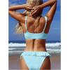 imageMakeMeChic Womens 2 Piece Bikini Set Lace Square Neck Spaghetti Strap Ruffle Bathing Suit SwimsuitBlue
