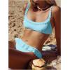 imageMakeMeChic Womens 2 Piece Bikini Set Lace Square Neck Spaghetti Strap Ruffle Bathing Suit SwimsuitBlue