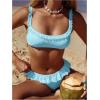 imageMakeMeChic Womens 2 Piece Bikini Set Lace Square Neck Spaghetti Strap Ruffle Bathing Suit SwimsuitBlue