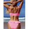 imageMakeMeChic Womens 2 Piece Bikini Set Lace Square Neck Spaghetti Strap Ruffle Bathing Suit SwimsuitHot Pink