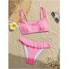 imageMakeMeChic Womens 2 Piece Bikini Set Lace Square Neck Spaghetti Strap Ruffle Bathing Suit SwimsuitHot Pink