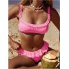 imageMakeMeChic Womens 2 Piece Bikini Set Lace Square Neck Spaghetti Strap Ruffle Bathing Suit SwimsuitHot Pink