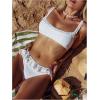 imageMakeMeChic Womens 2 Piece Bikini Set Lace Square Neck Spaghetti Strap Ruffle Bathing Suit SwimsuitWhite