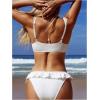 imageMakeMeChic Womens 2 Piece Bikini Set Lace Square Neck Spaghetti Strap Ruffle Bathing Suit SwimsuitWhite