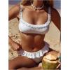 imageMakeMeChic Womens 2 Piece Bikini Set Lace Square Neck Spaghetti Strap Ruffle Bathing Suit SwimsuitWhite