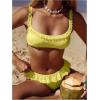 imageMakeMeChic Womens 2 Piece Bikini Set Lace Square Neck Spaghetti Strap Ruffle Bathing Suit SwimsuitYellow