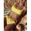 imageMakeMeChic Womens 2 Piece Bikini Set Lace Square Neck Spaghetti Strap Ruffle Bathing Suit SwimsuitYellow