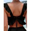 imageMakeMeChic Womens 2 Piece Bikini Set Ruffle Trim Bathing Suit V Neck Tie Back High Waisted SwimsuitBlack Solid