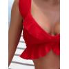 imageMakeMeChic Womens 2 Piece Bikini Set Ruffle Trim Bathing Suit V Neck Tie Back High Waisted SwimsuitRed