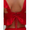 imageMakeMeChic Womens 2 Piece Bikini Set Ruffle Trim Bathing Suit V Neck Tie Back High Waisted SwimsuitRed