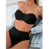 imageMakeMeChic Womens 2 Piece Bikini Set Textured Pearl Beaded Strap Scallop Trim High Waist SwimsuitBlack