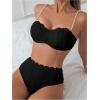 imageMakeMeChic Womens 2 Piece Bikini Set Textured Pearl Beaded Strap Scallop Trim High Waist SwimsuitBlack