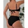 imageMakeMeChic Womens 2 Piece Bikini Set Textured Pearl Beaded Strap Scallop Trim High Waist SwimsuitBlack