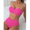 imageMakeMeChic Womens 2 Piece Bikini Set Textured Pearl Beaded Strap Scallop Trim High Waist SwimsuitHot Pink