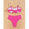 imageMakeMeChic Womens 2 Piece Bikini Set Textured Pearl Beaded Strap Scallop Trim High Waist SwimsuitHot Pink