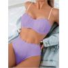 imageMakeMeChic Womens 2 Piece Bikini Set Textured Pearl Beaded Strap Scallop Trim High Waist SwimsuitMauve Purple