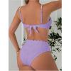 imageMakeMeChic Womens 2 Piece Bikini Set Textured Pearl Beaded Strap Scallop Trim High Waist SwimsuitMauve Purple